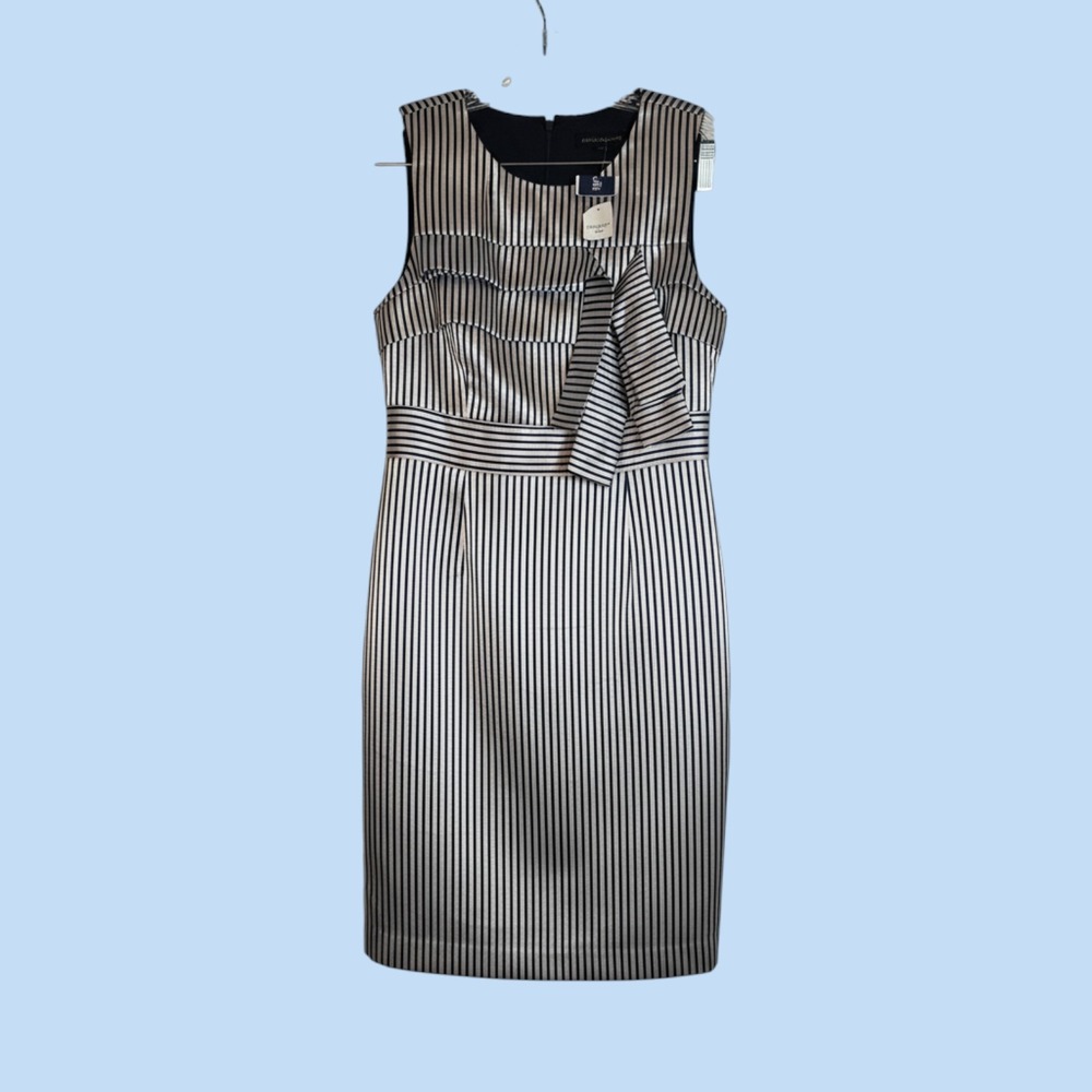 Banana Republic Womens Blue White Striped Sleeveless Bow Sheath Dress Size 6 NWT